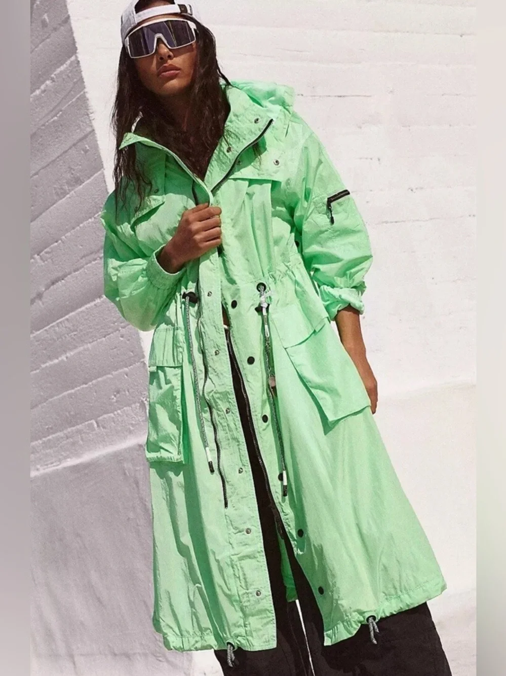 Free People Movement Aurora Maxi Windbreaker Parka in Neon Lime